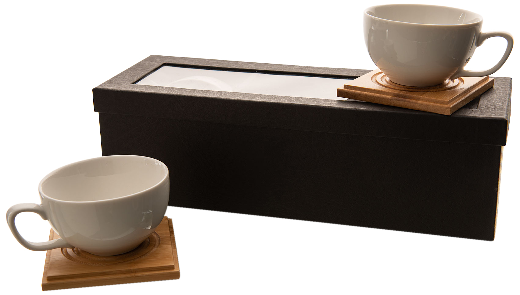 Coffret 4 tasses avec soucoupes en bois