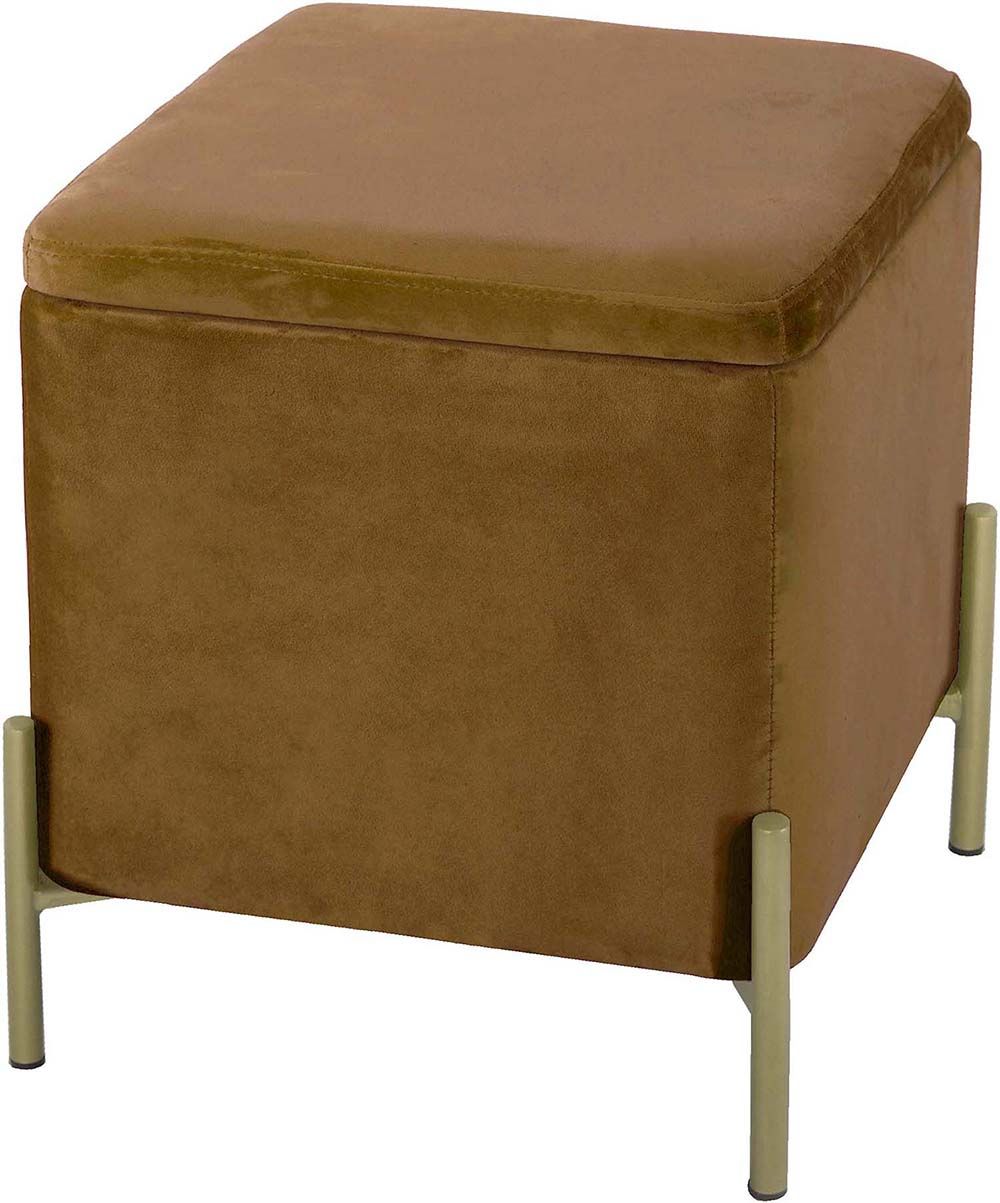 Tabouret en velours et pieds dorés avec couvercle amovible