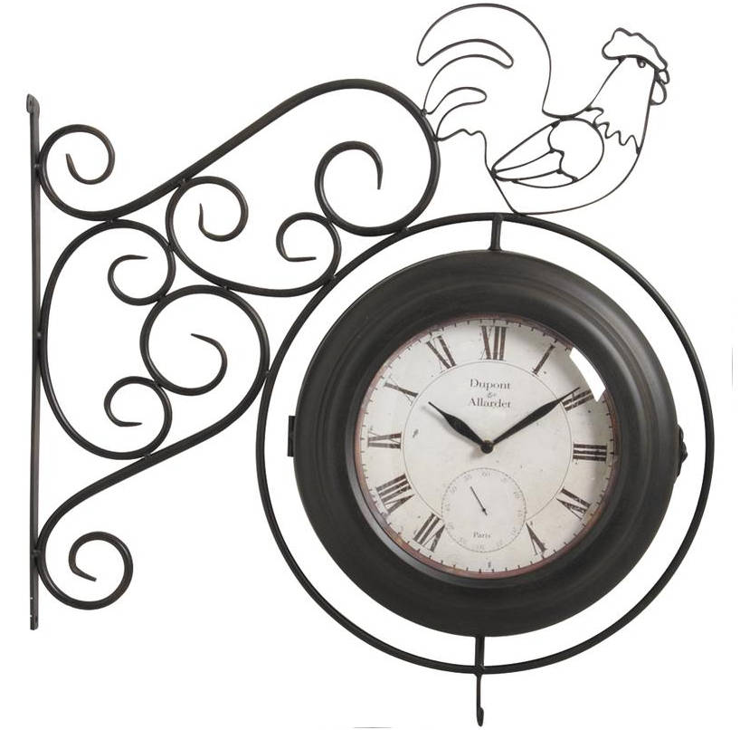 Horloge murale coq double face