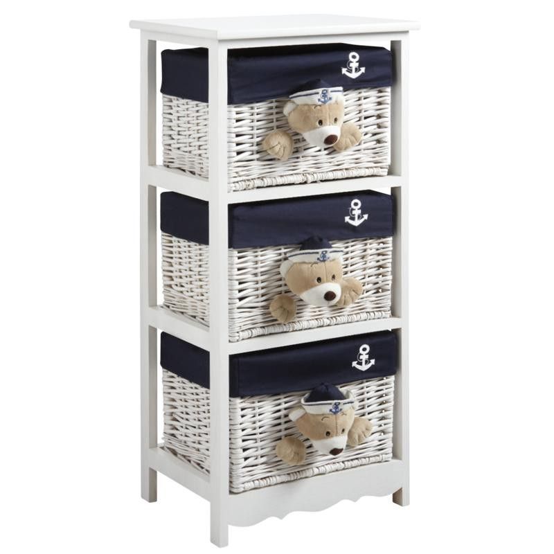 Commode 3 tiroirs en bois et osier Ourson
