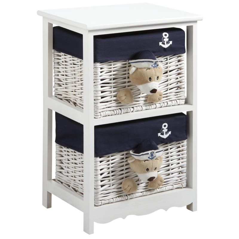 Commode 2 tiroirs en bois et osier Ourson