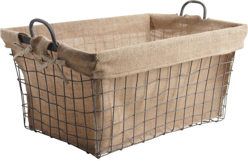 Corbeille rangement en métal et tissu avec anses