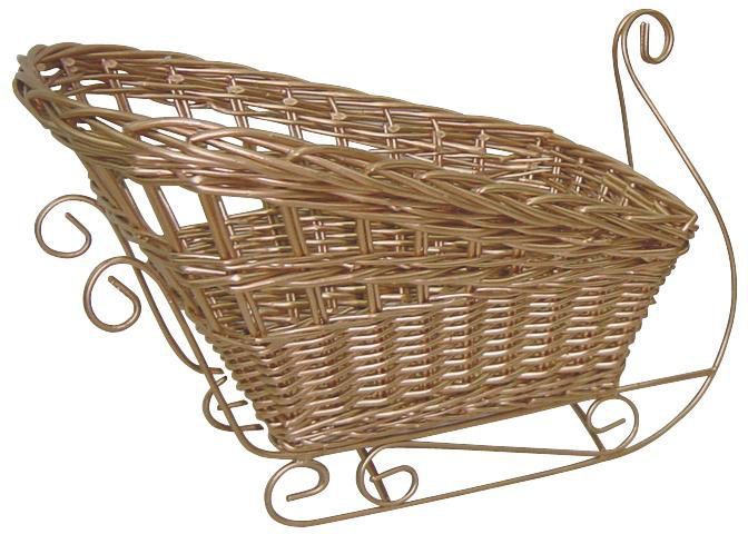 Corbeille traineau de Noël en osier laqué doré