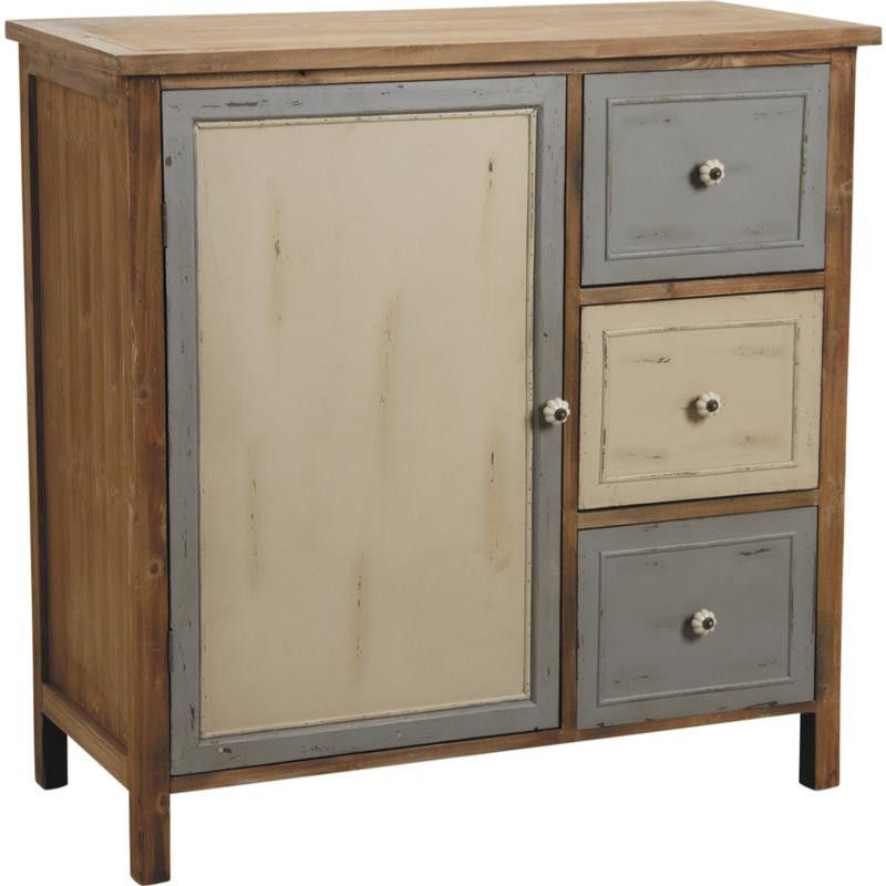 Commode 1 porte 3 tiroirs en pin Antique