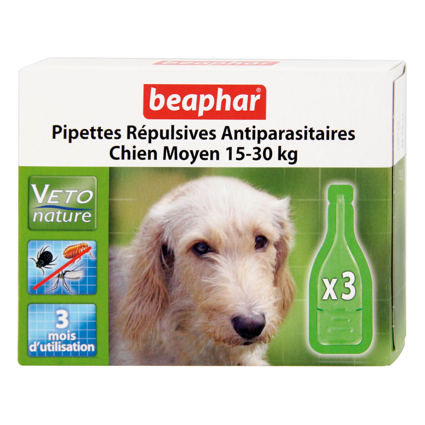 Pipettes répulsives antiparasitaires chien moyen (Lot de 3)