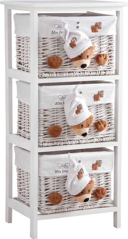 Commode 3 tiroirs en bois et osier Mes jouets Ourson