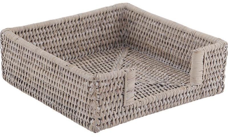 Porte-serviettes en rotin patiné blanc