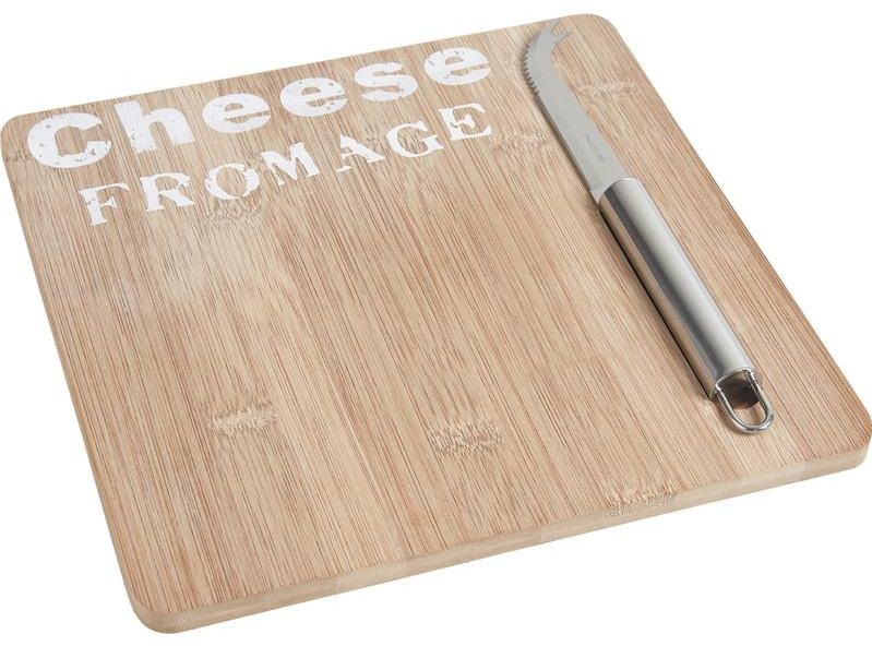 Plateau à fromage en bambou carré avec couteau 25 cm
