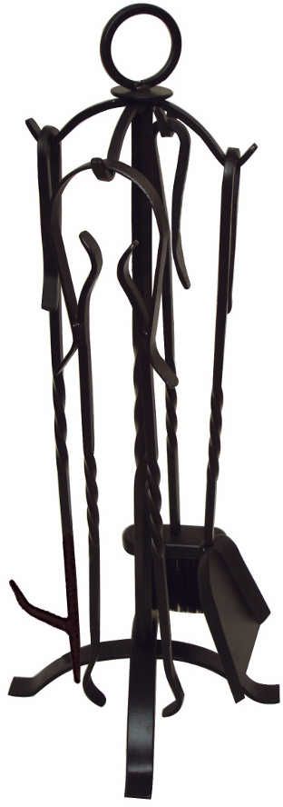 Valet de cheminée 4 accessoires en fer forgé