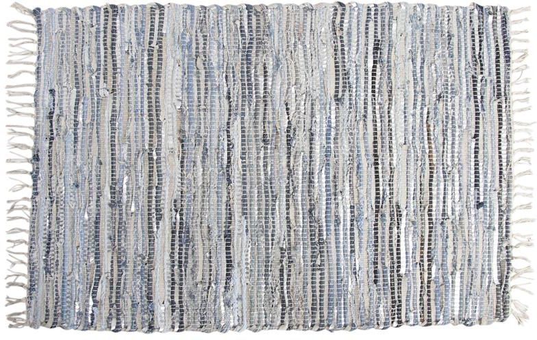 Tapis en jeans et cuir argenté