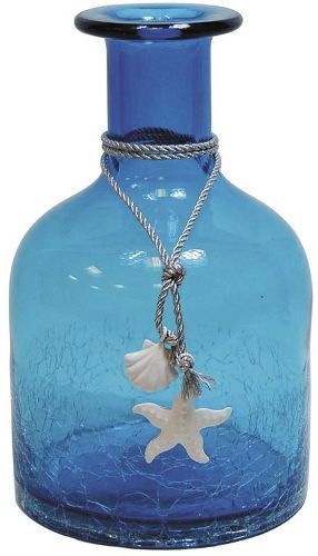 Vase petite bouteille en verre teinté bleu