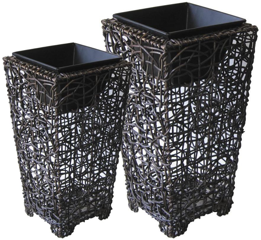 Vases en rotin et métal (Lot de 2)