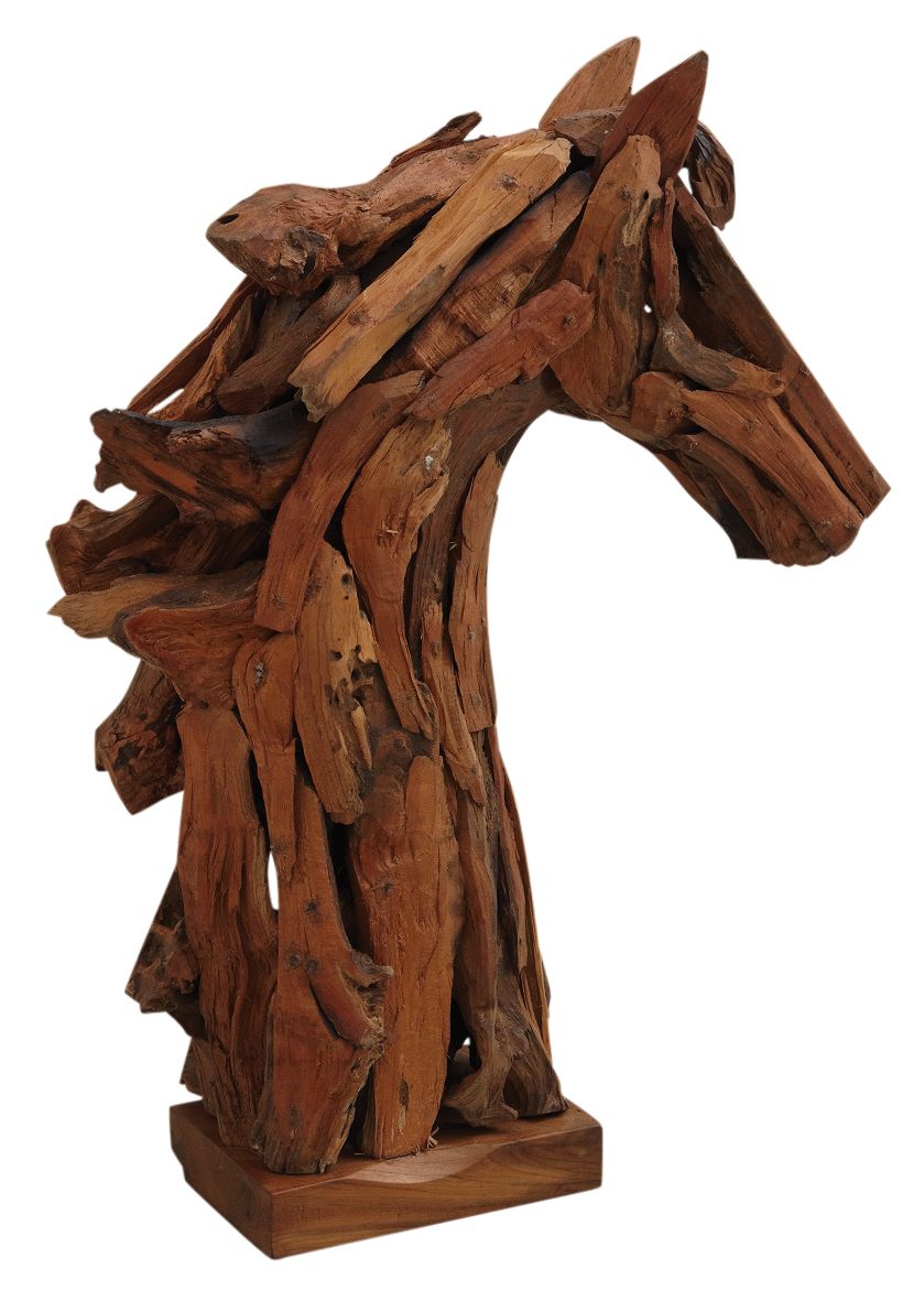 Tête de cheval en teck recyclé