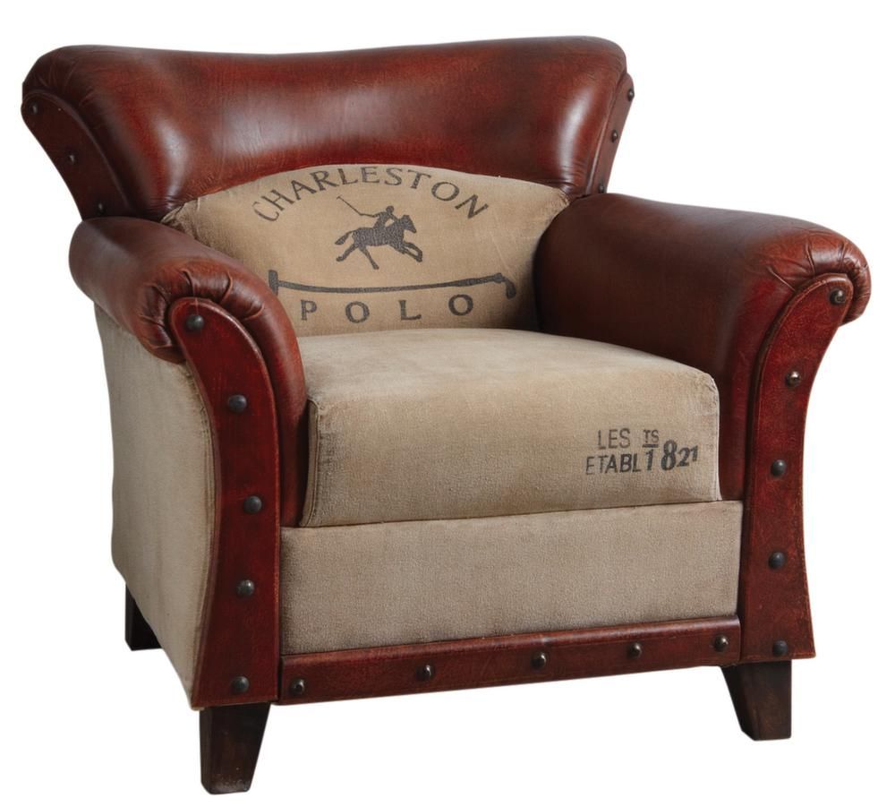 Fauteuil en coton et cuir Charleston polo