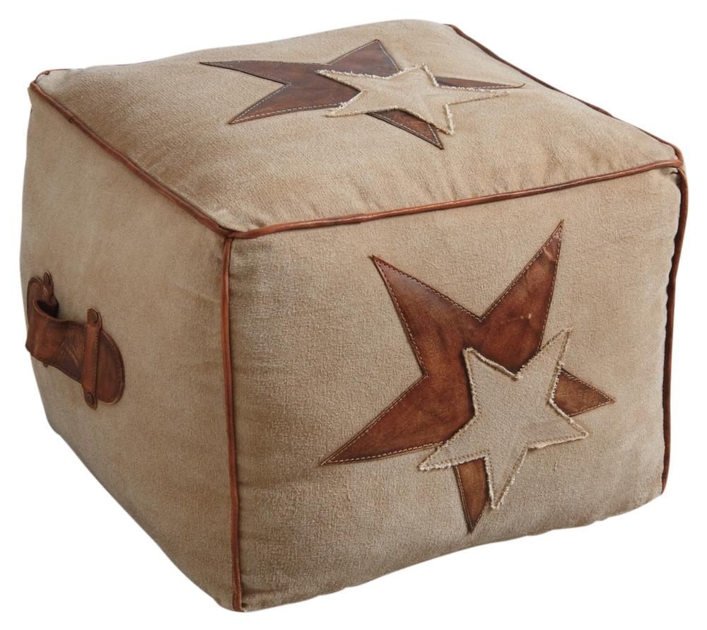Pouf Stars en coton et cuir