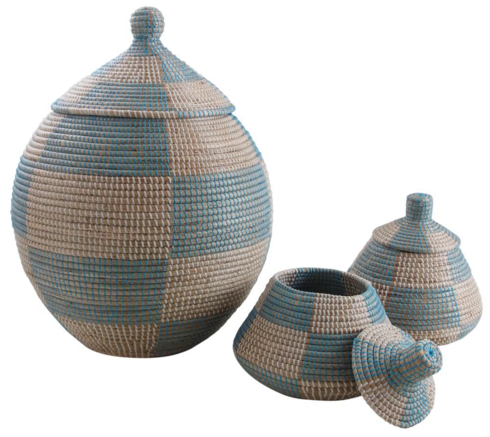 Coffre bombé en jonc de mer (Lot de 3)