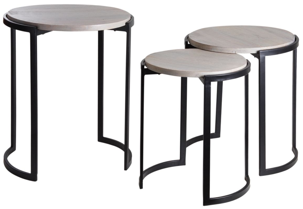 Sellettes rondes en métal et manguier (Lot de 3)