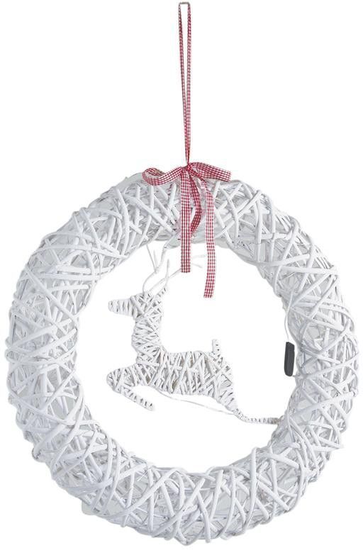 Couronne de porte cerf en osier blanc avec LEDs 55 cm