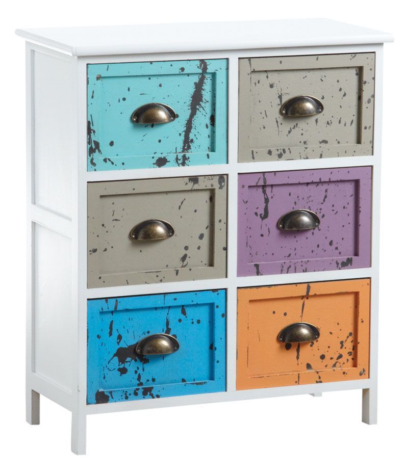 Commode 6 tiroirs multicolores