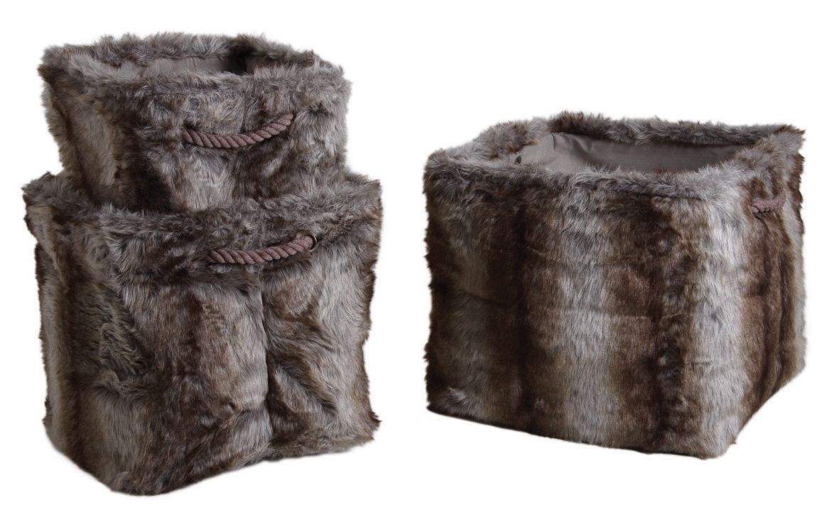 Corbeille de rangement carrée en fourrure synthétique (Lot de 3)