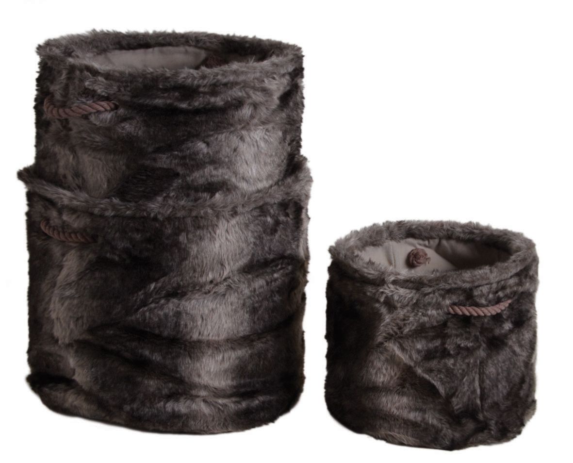Corbeille de rangement ronde en fourrure synthétique (Lot de 3)