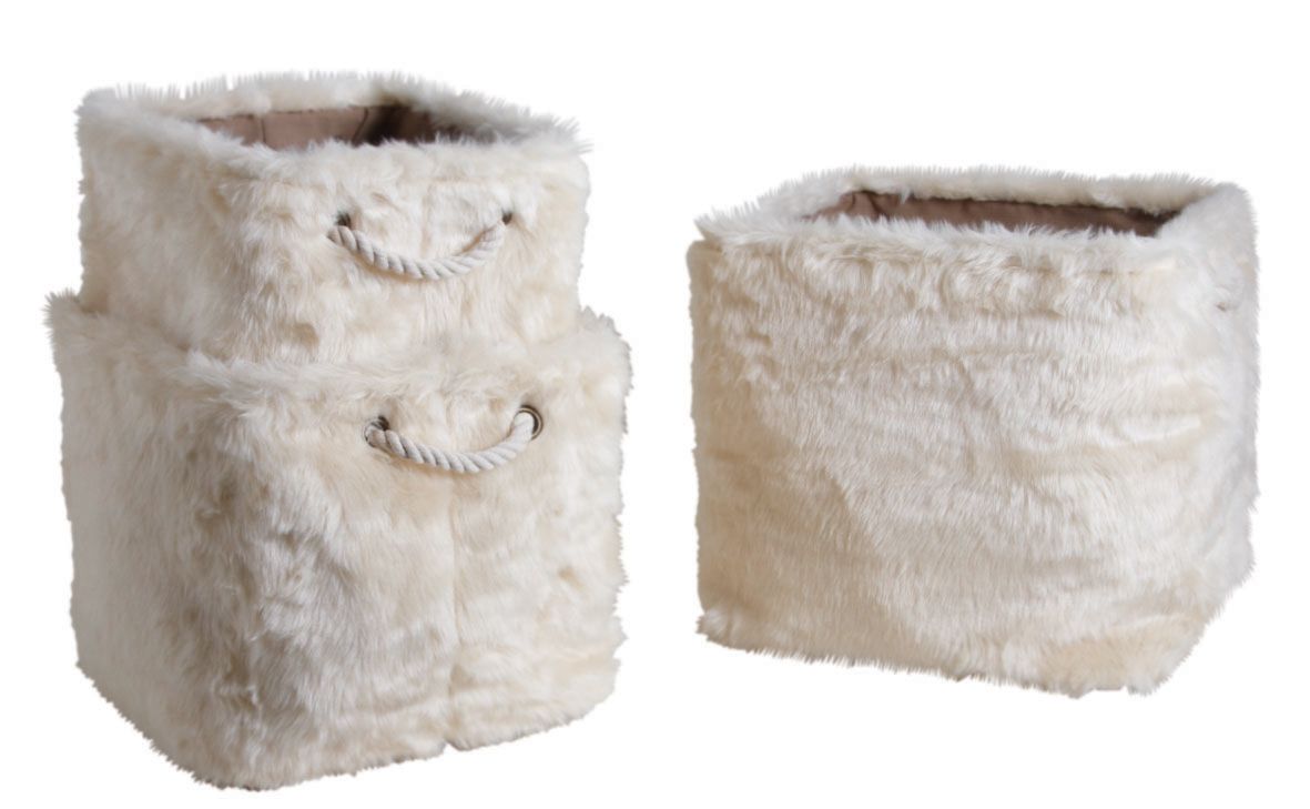 Corbeille carrée en fourrure synthétique blanche (Lot de 3)
