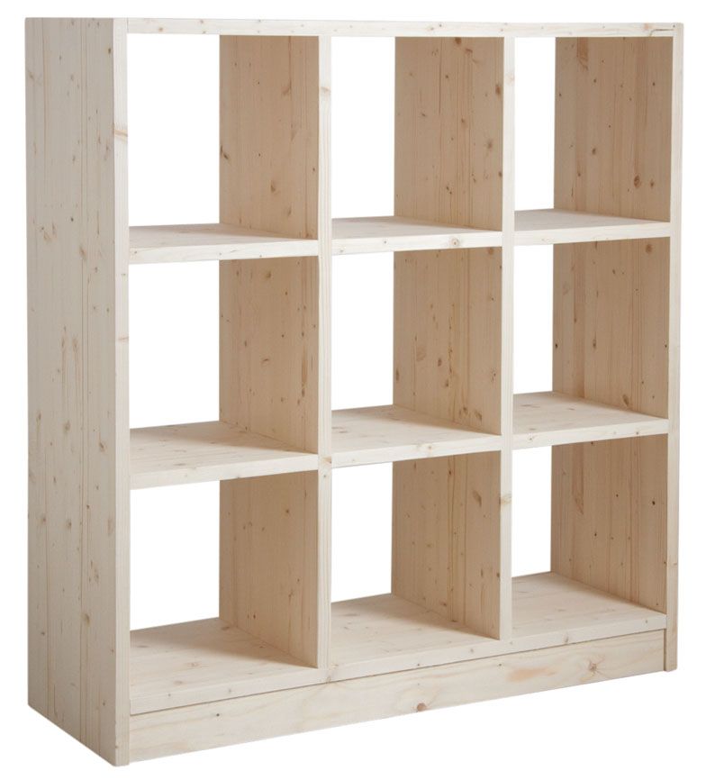 Bibliothèque 9 cases en épicéa brut