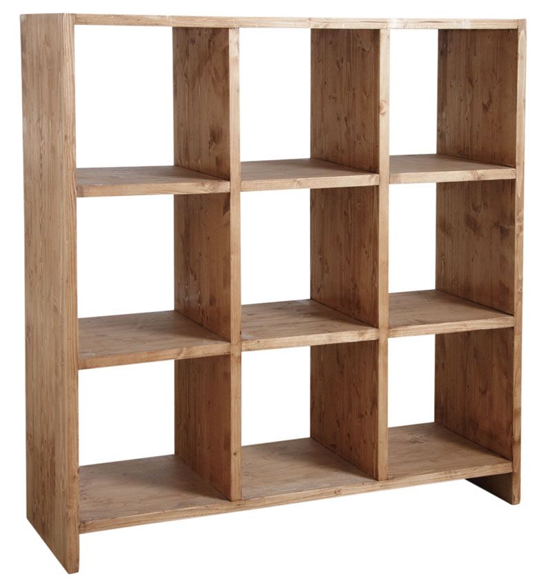 Bibliothèque 9 cases en épicéa ciré miel