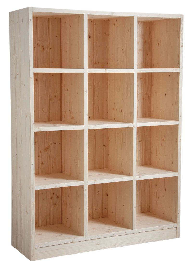 Bibliothèque 12 cases en épicéa brut