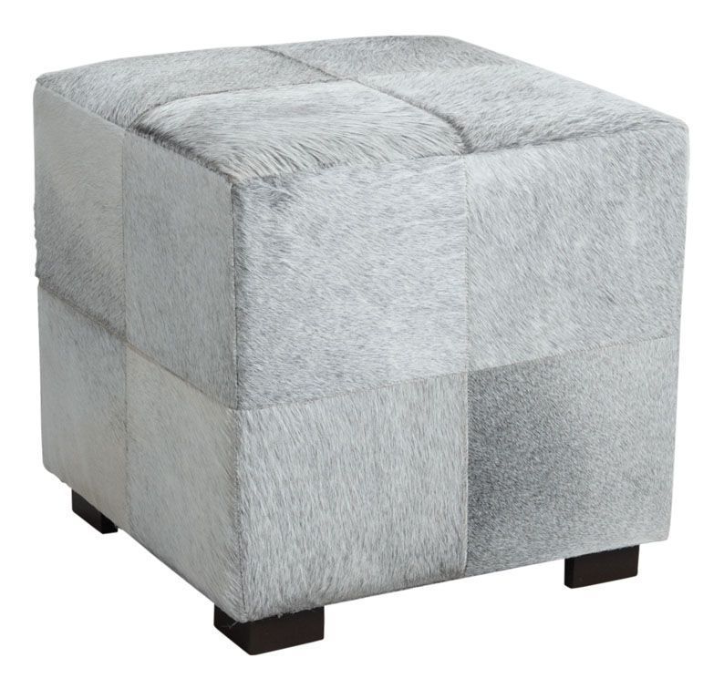 Pouf cube en peau de vache grise