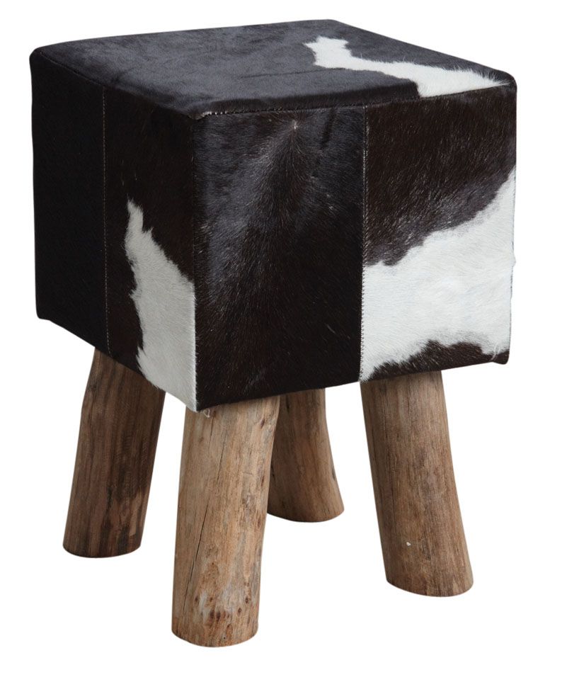Tabouret carré en peau de vache