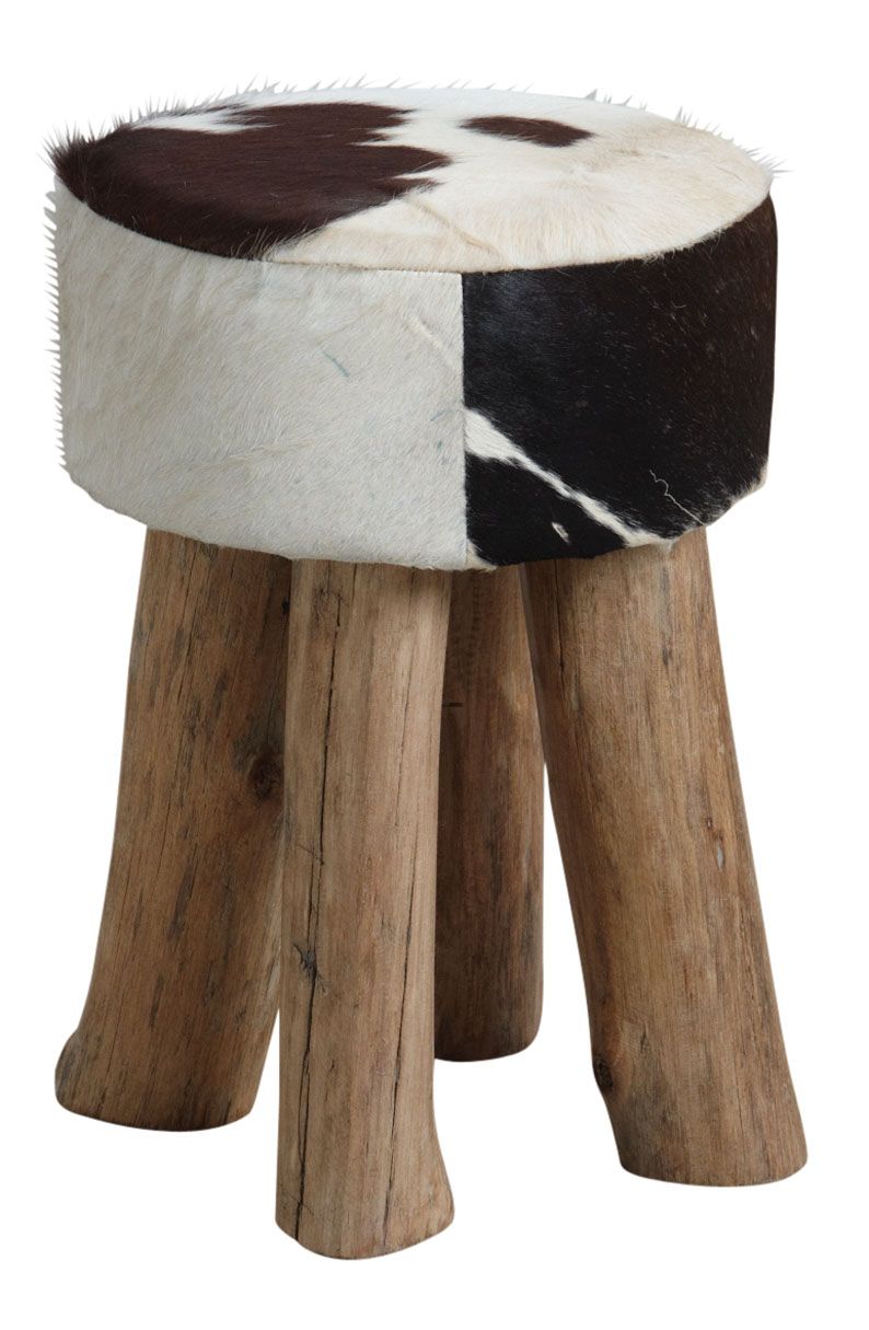 Tabouret rond en peau de vache