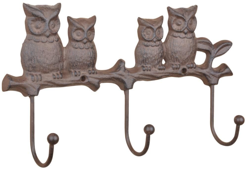 Patère 3 crochets avec chouettes décoratives