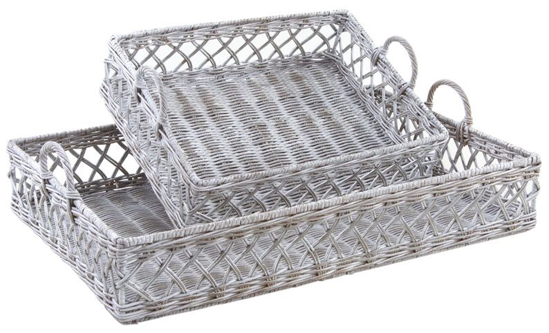 Corbeilles rectangulaires en rotin blanchi (Lot de 2)