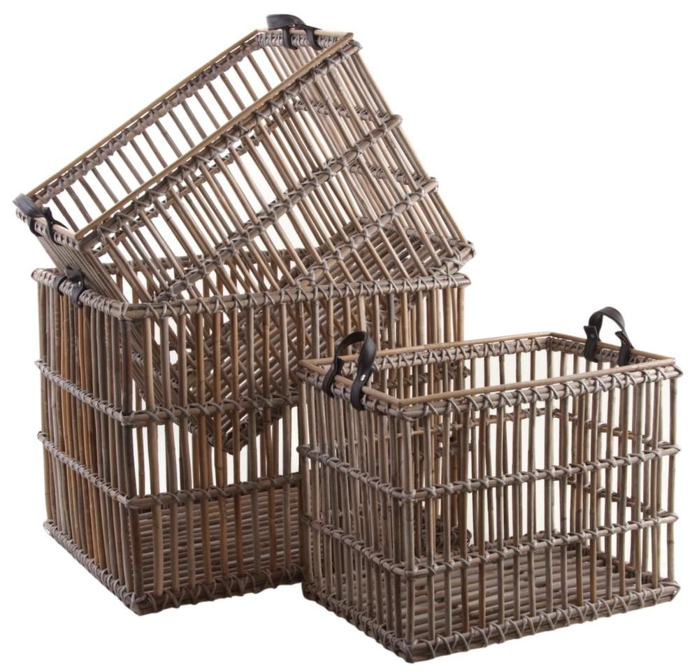 Corbeilles de rangement en poelet gris (Lot de 3)