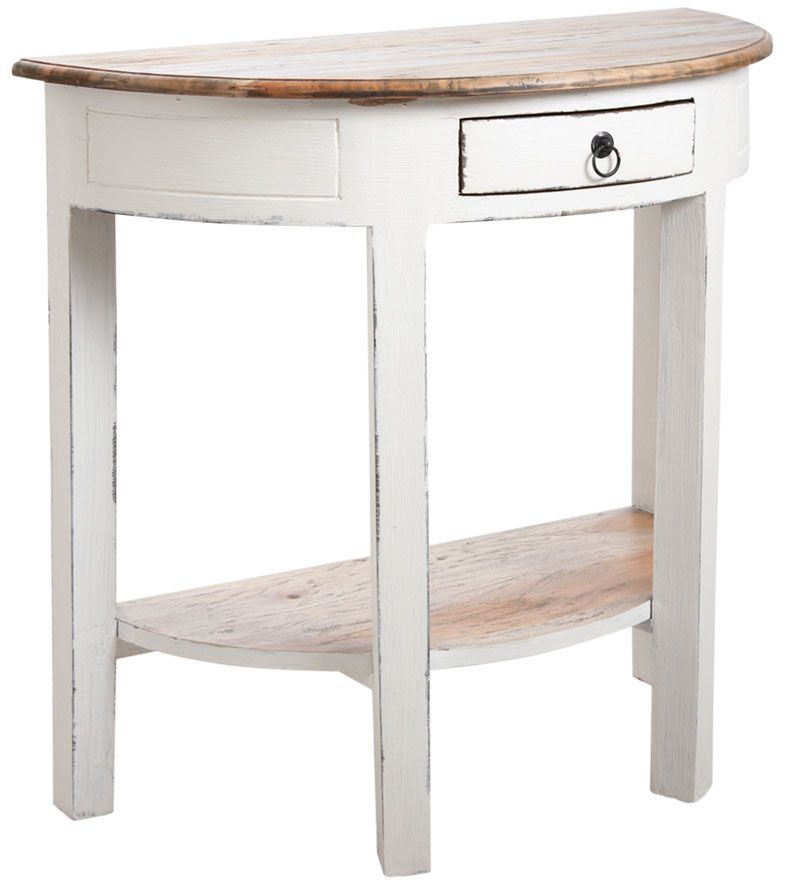 Console demi-lune en bois blanc antique