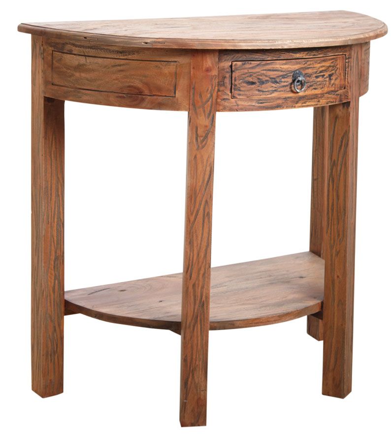 Console demi-lune en bois naturel antique