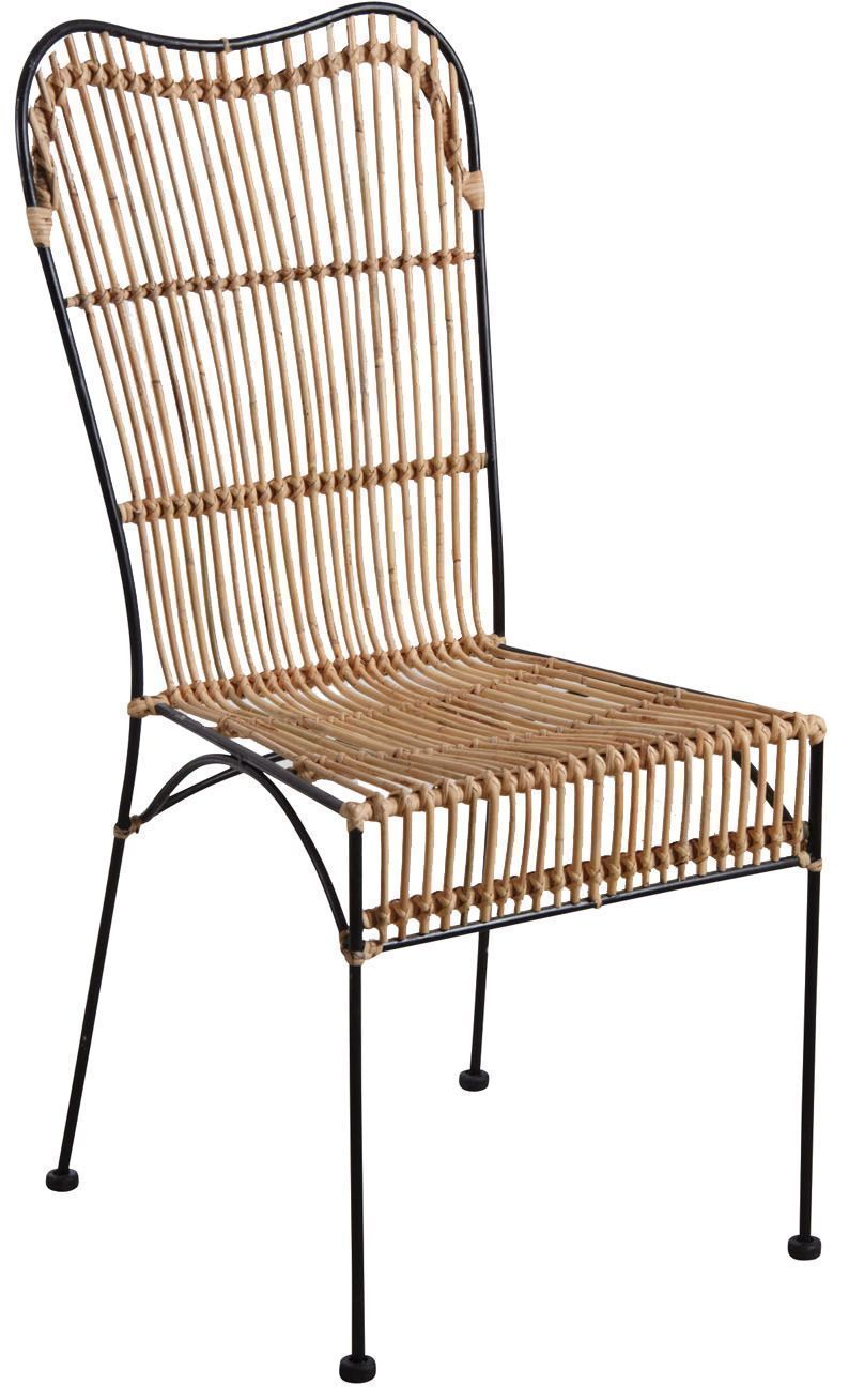 Chaise en rotin naturel et métal noir
