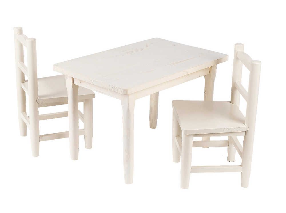 Salon enfant 1 table 2 chaises en pin blanchi