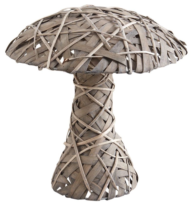 Champignon décoratif en osier gris et bois