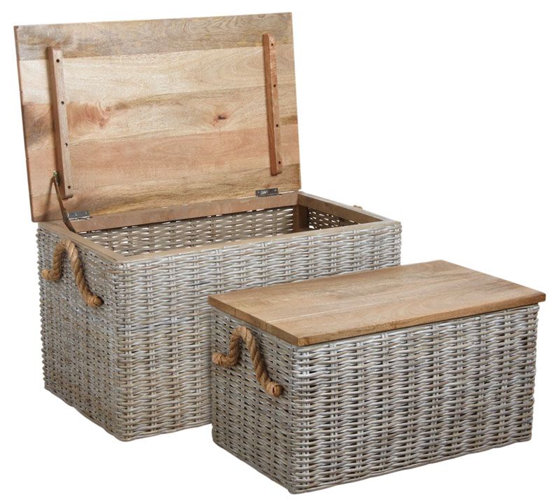 Coffre en poelet blanchi (Lot de 2)