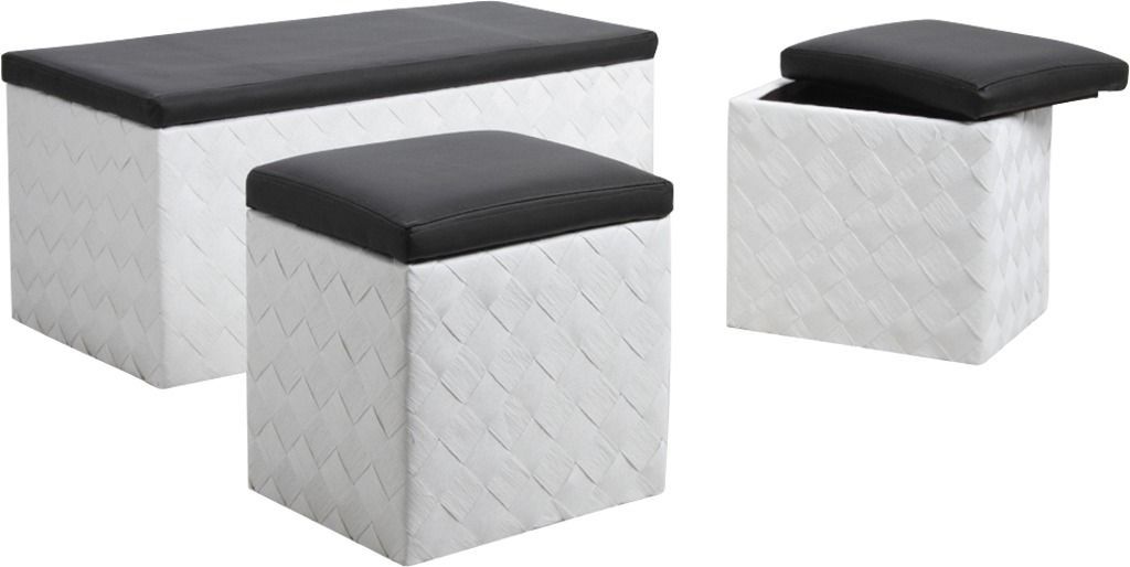 Banc coffre + 2 coffres poufs en corde (Lot de 3)