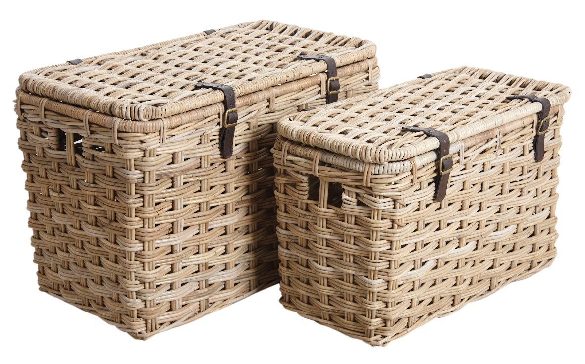 Malle rectangulaire en poelet gris (lot de 2)