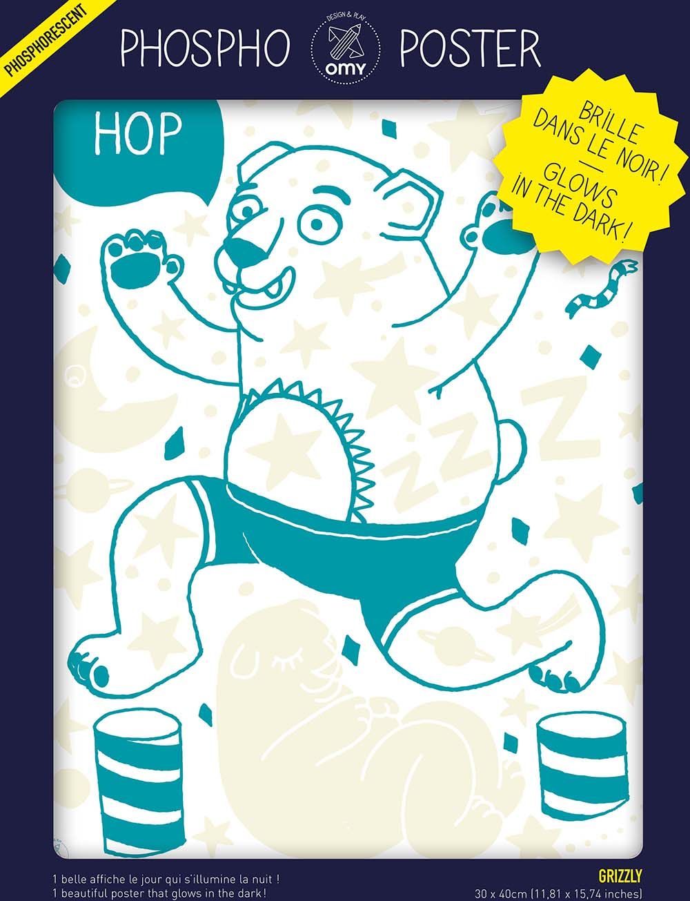 Poster phosphorescent 30 x 40 cm Grizzly