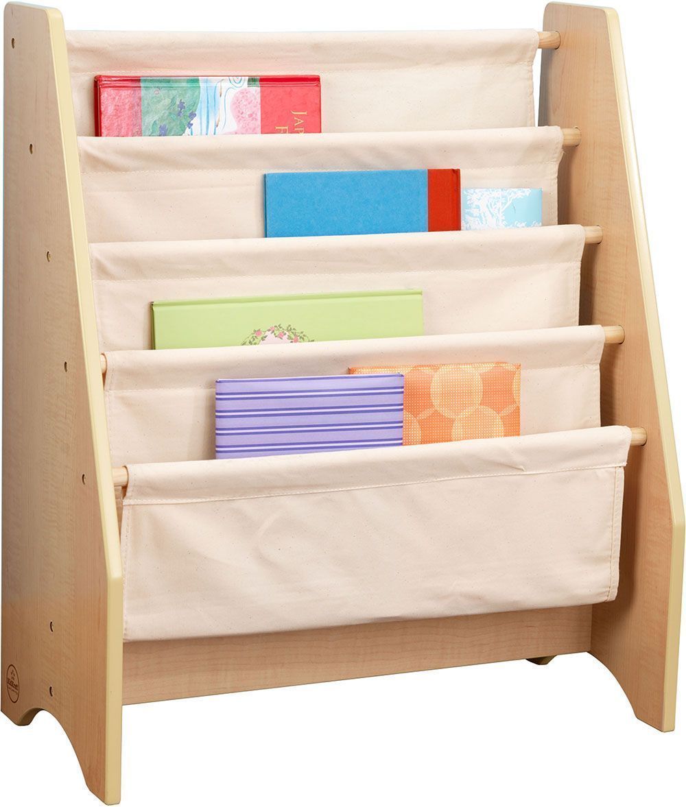 Bibliothèque avec rangements en bois et coton Ecru