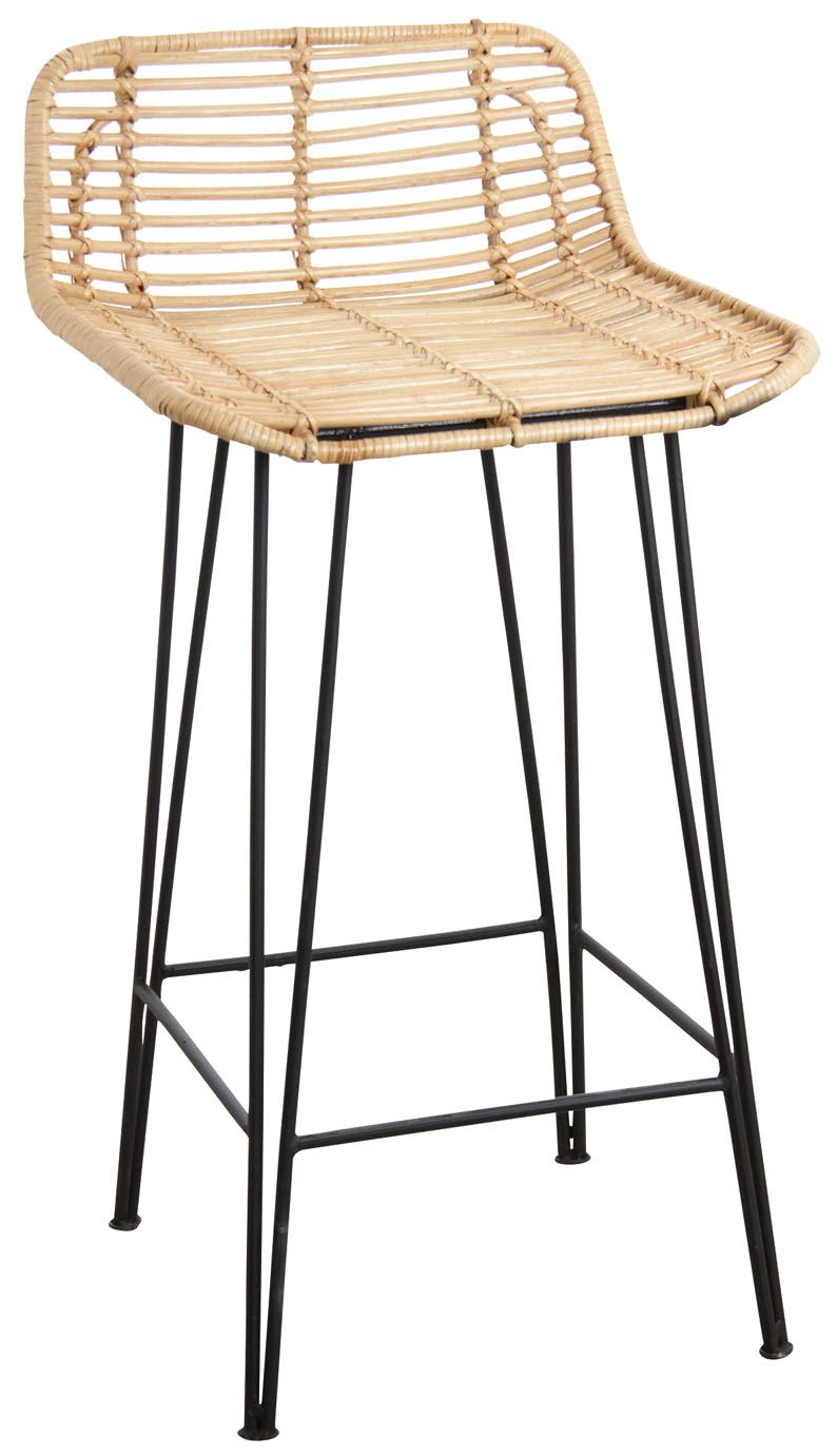 Tabouret haut en rotin naturel et métal