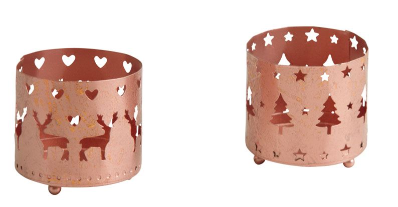 Photophore de Noël rond en métal cuivré (Lot de 2)