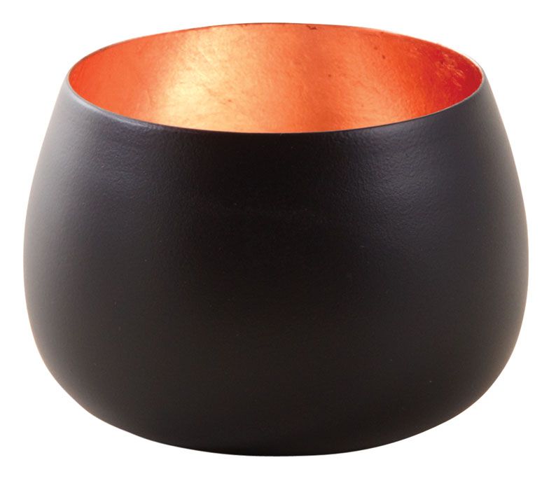 Photophore rond en métal noir et or