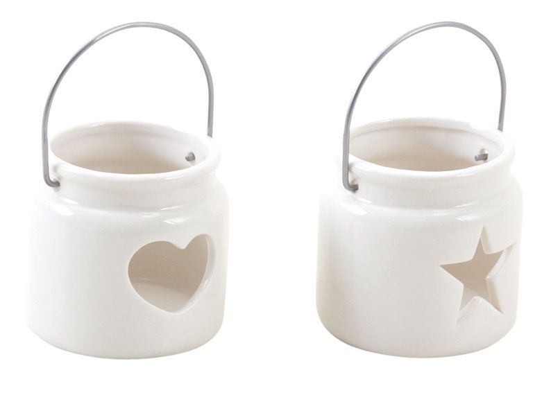 Photophore Noël en verre teinté blanc 7 x 7 cm (Lot de 2)