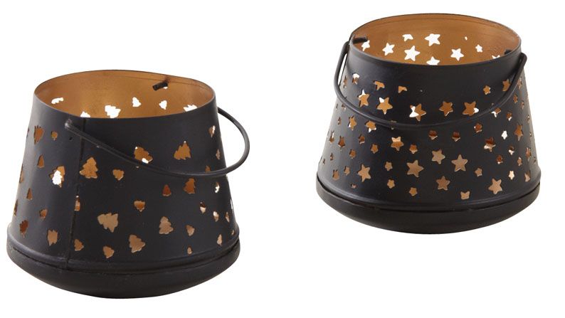 Photophore seau avec anse en métal Noel (Lot de 2)